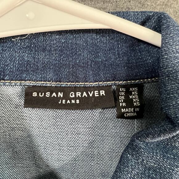 Susan Graver Stretch Denim Button-Front Size XX-Small Frayed Jean Jacket Blue - Picture 3 of 10